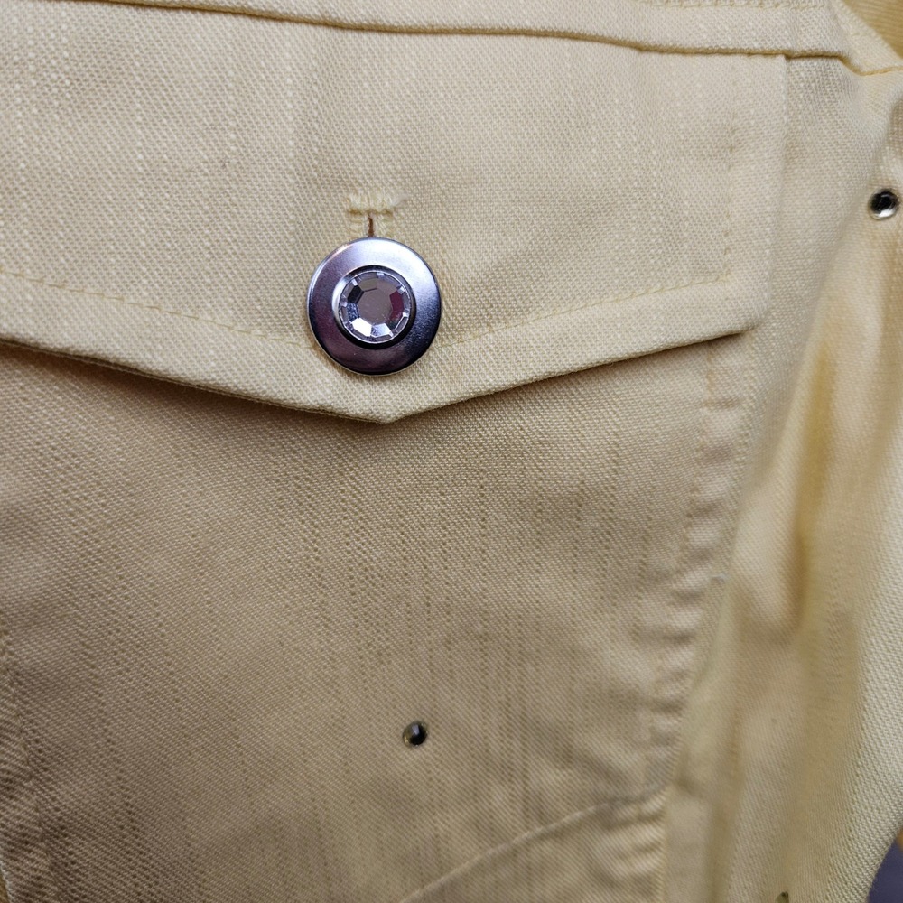 Quaker Factory Yellow Rhinestone Ruffle Denim Jacket M‎ Maximalist Rockabilly - Picture 5 of 8